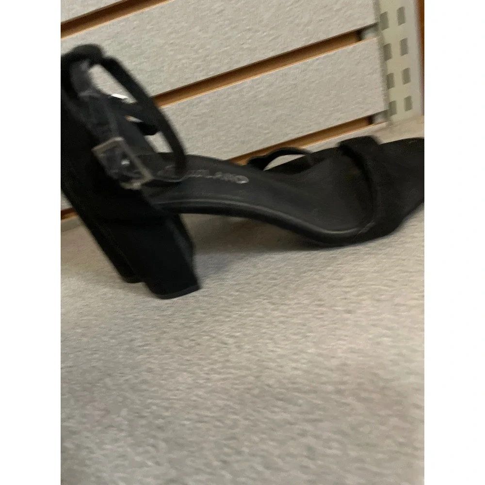 ShoeLand Black‎ Suede Ankle Strap Block Heel Sandals Women's Shoes